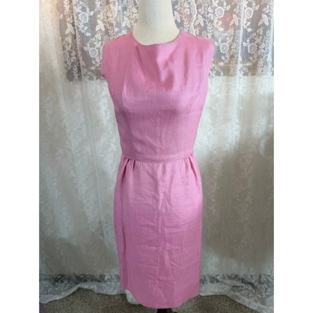 Vintage Pink Raw Silk Sleeveless Sheath Dress Draped Back Wiggle Mid-Century
